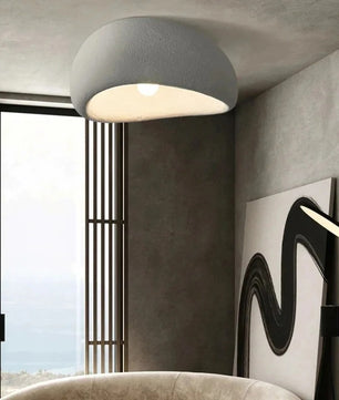 Nordic Wabi-Sabi LED Plafondlamp – Minimalistische Ronde Plafondverlichting van Hars