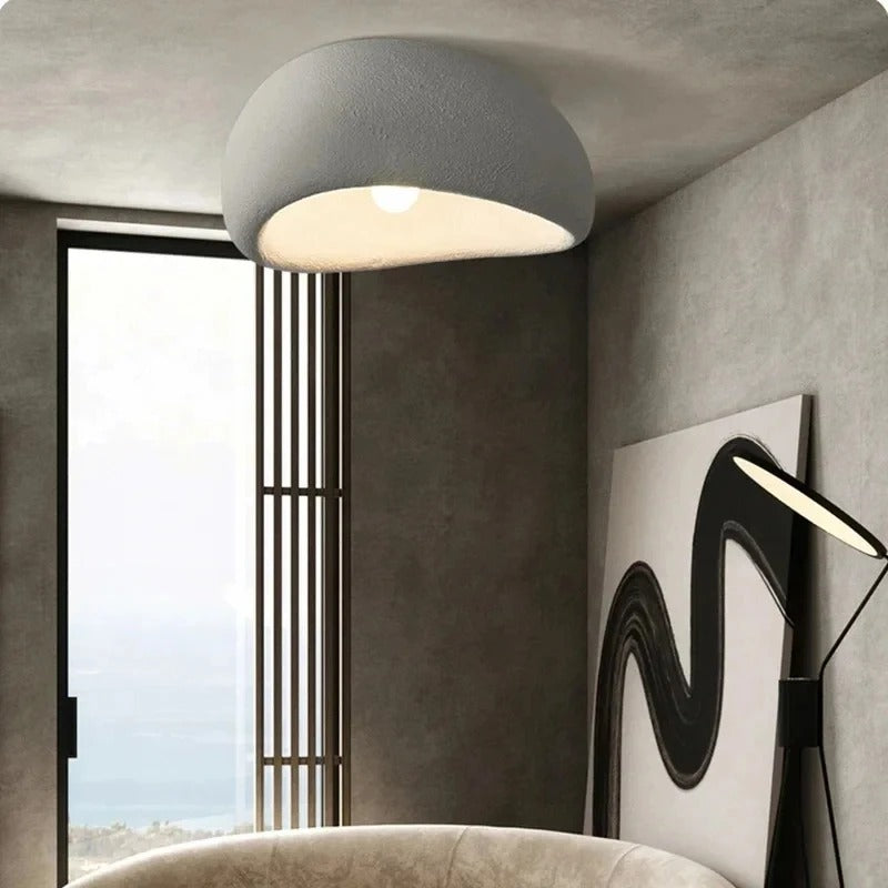 Nordic Wabi-Sabi LED Plafondlamp – Minimalistische Ronde Plafondverlichting van Hars