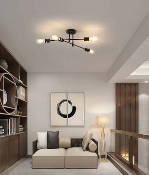 Vintage Zwarte Plafondlamp – 4-lichts Retro Kroonluchter van Metaal met E27 Fitting – Nieuw Klassiek Design voor Woonkamer & Eetkamer