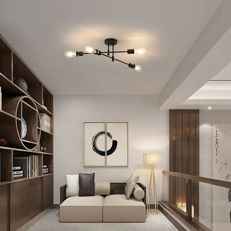 Vintage Zwarte Plafondlamp – 4-lichts Retro Kroonluchter van Metaal met E27 Fitting – Nieuw Klassiek Design voor Woonkamer & Eetkamer