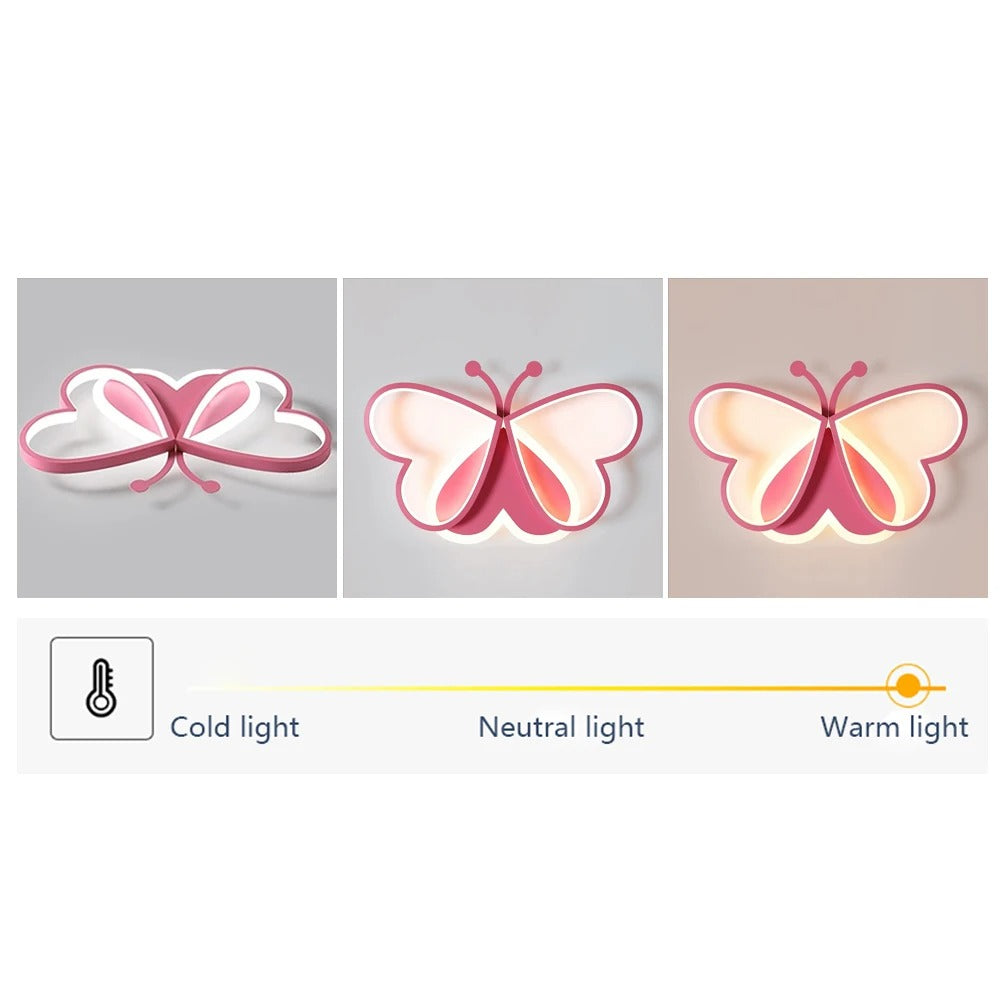 Vlinder LED Plafondlamp – 90W Creatieve Designlamp in Roze – Dimbare LED Verlichting voor Kinderkamer, Slaapkamer en Woonkamer