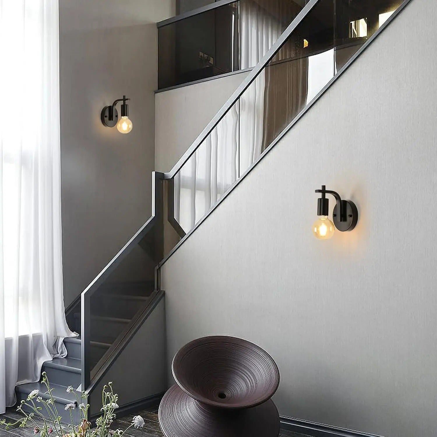 Set van 4 Zwarte Metalen Wandlampen – Industriële Wandverlichting met E27 Fitting – Duurzame Binnenlampen voor Woonkamer, Slaapkamer en Hal