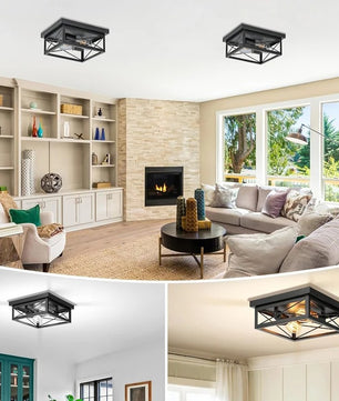Retro Industriële Plafondlamp Zwart – Metalen Opbouwlamp met 2× E27 Fittingen voor Keuken en Eetkamer