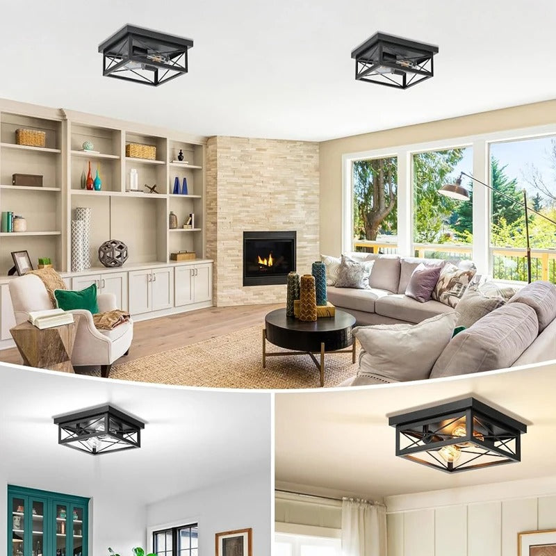 Retro Industriële Plafondlamp Zwart – Metalen Opbouwlamp met 2× E27 Fittingen voor Keuken en Eetkamer