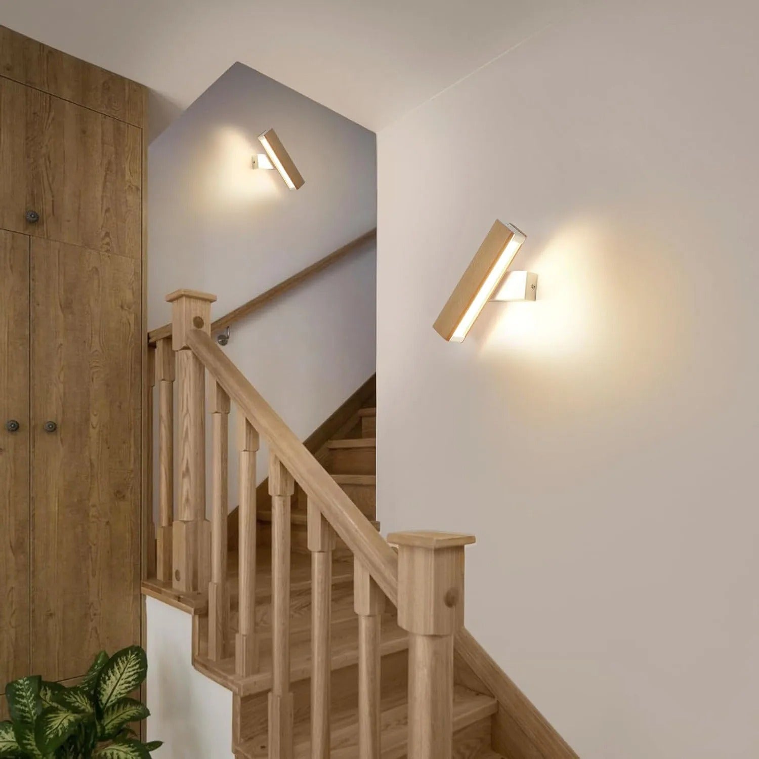 Moderne Magnetische Wandlamp – 4W LED – 360° Draaibaar – Warm Wit 3000K – Draadloze Wandverlichting in Hout en Wit