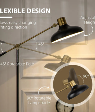 Industriële Vloerlamp Verstelbaar – Zwarte Metalen Staande Lamp met Roteerbare Lampkop – E27 Leeslamp voor Woonkamer en Kantoor