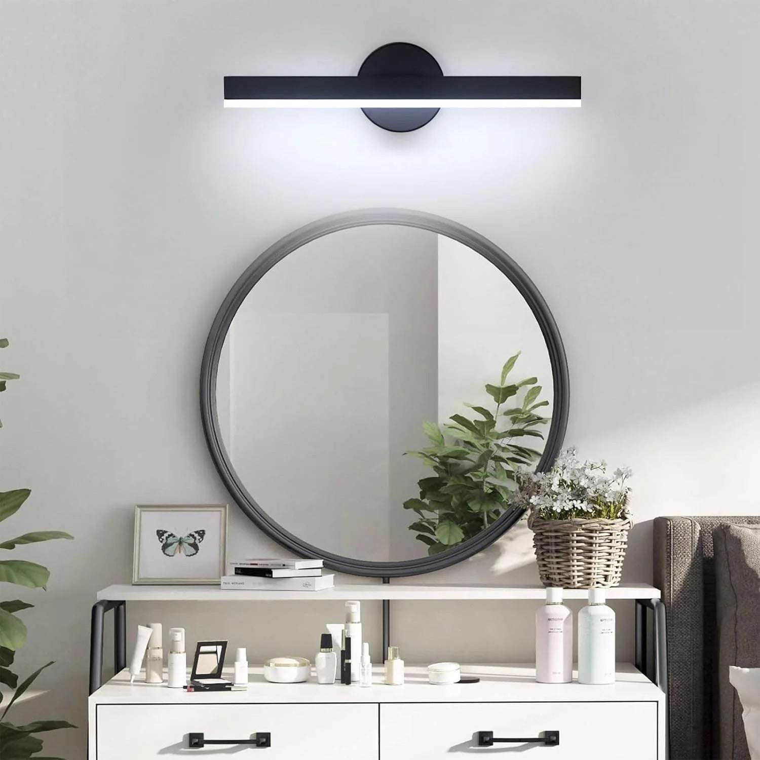 Moderne LED Wandlamp – 12W Draaibaar 360° – Zwart Aluminium en Acryl – Koel Wit 6500K – Voor Woonkamer, Hal en Studieruimte