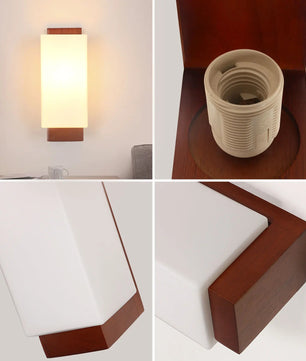 Vintage Houten Wandlamp – Glazen Lampenkap met E27 Fitting – Sfeervolle Wandverlichting voor Gang, Slaapkamer & Eetkamer