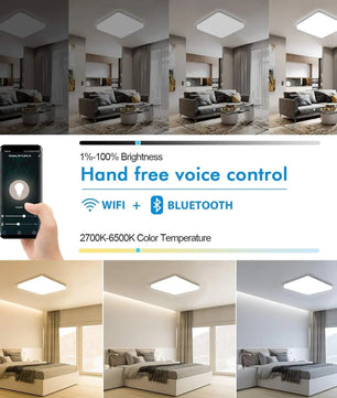Smart LED RGB Plafondlamp – 24W Dimbaar 2700K–6500K – WiFi en Alexa Compatibel – Vierkant 28×28 cm voor Woonkamer, Slaapkamer en Kantoor