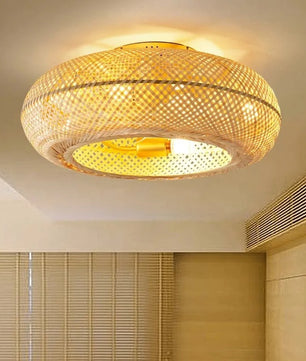 Bamboe LED Plafondventilator 50 cm – Moderne Ventilatorlamp met Intrekbare en Omkeerbare Bladen, Afstandsbediening en Stille Werking voor Woonkamer en Slaapkamer
