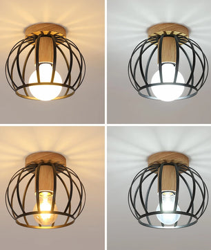 Gouden Plafondlamp – Metalen Semi-Inbouw Mand Kooi Lamp met E27 Fitting voor Hal en Woonkamer