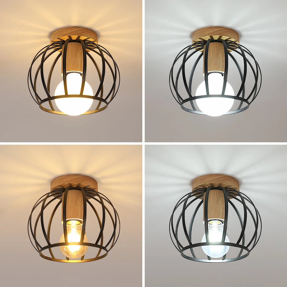 Gouden Plafondlamp – Metalen Semi-Inbouw Mand Kooi Lamp met E27 Fitting voor Hal en Woonkamer