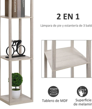 Vloerlamp met 3 Opbergplanken – Moderne Staande Lamp van MDF met E27 Fitting – Functionele Verlichting en Opbergruimte voor Woonkamer en Slaapkamer