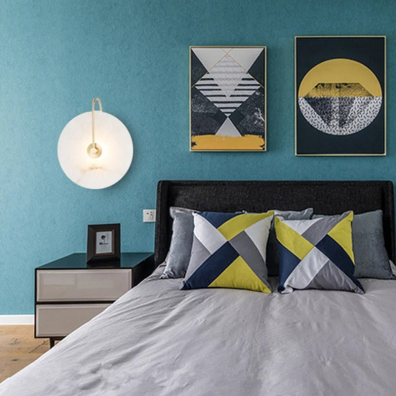 Moderne Scandinavische Wandlamp – Ronde LED Wandverlichting met Marmeren Detail – Minimalistische Wandlamp voor Woonkamer, Slaapkamer & Badkamer