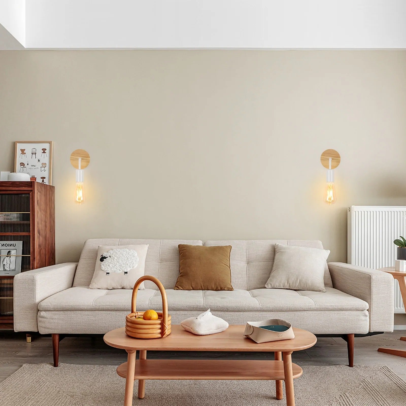 Set van 4 Vintage Industriële Wandlampen – Zwart IJzer met Hout – E27 Fitting – Binnenverlichting voor Woonkamer, Gang en Eetkamer