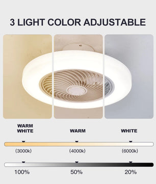 Slimme Plafondventilator met LED-Verlichting – 52 cm Ventilatorlamp met Onzichtbare Bladen, Afstandsbediening en Stille Werking voor Slaapkamer en Woonkamer