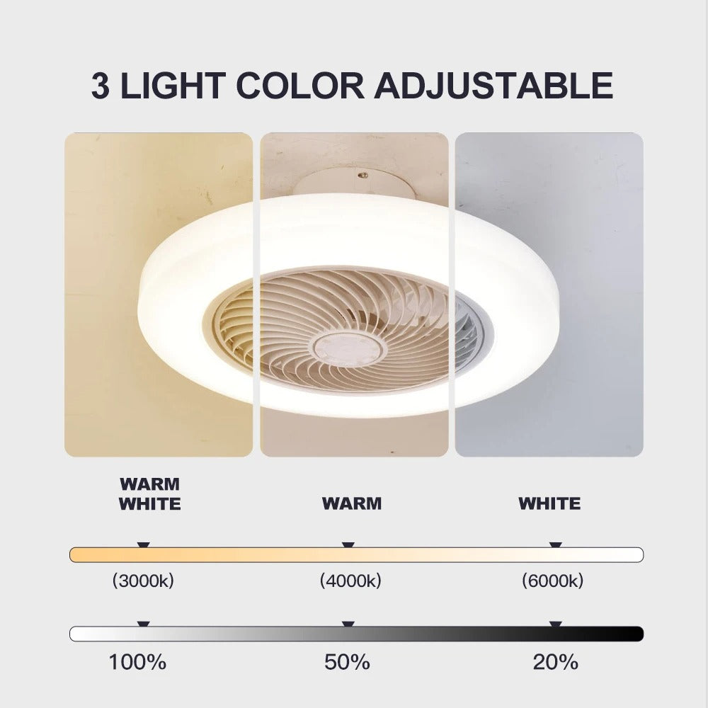 Slimme Plafondventilator met LED-Verlichting – 52 cm Ventilatorlamp met Onzichtbare Bladen, Afstandsbediening en Stille Werking voor Slaapkamer en Woonkamer