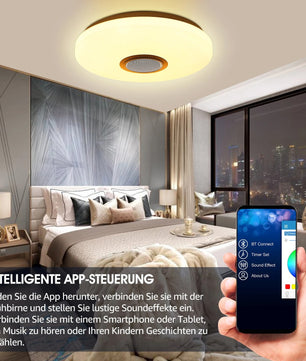 Moderne LED Plafondlamp met Bluetooth Speaker – Ø50 cm – 60W RGB en Dimbaar met Afstandsbediening en App – Sterrenhemel Effect voor Woonkamer en Slaapkamer