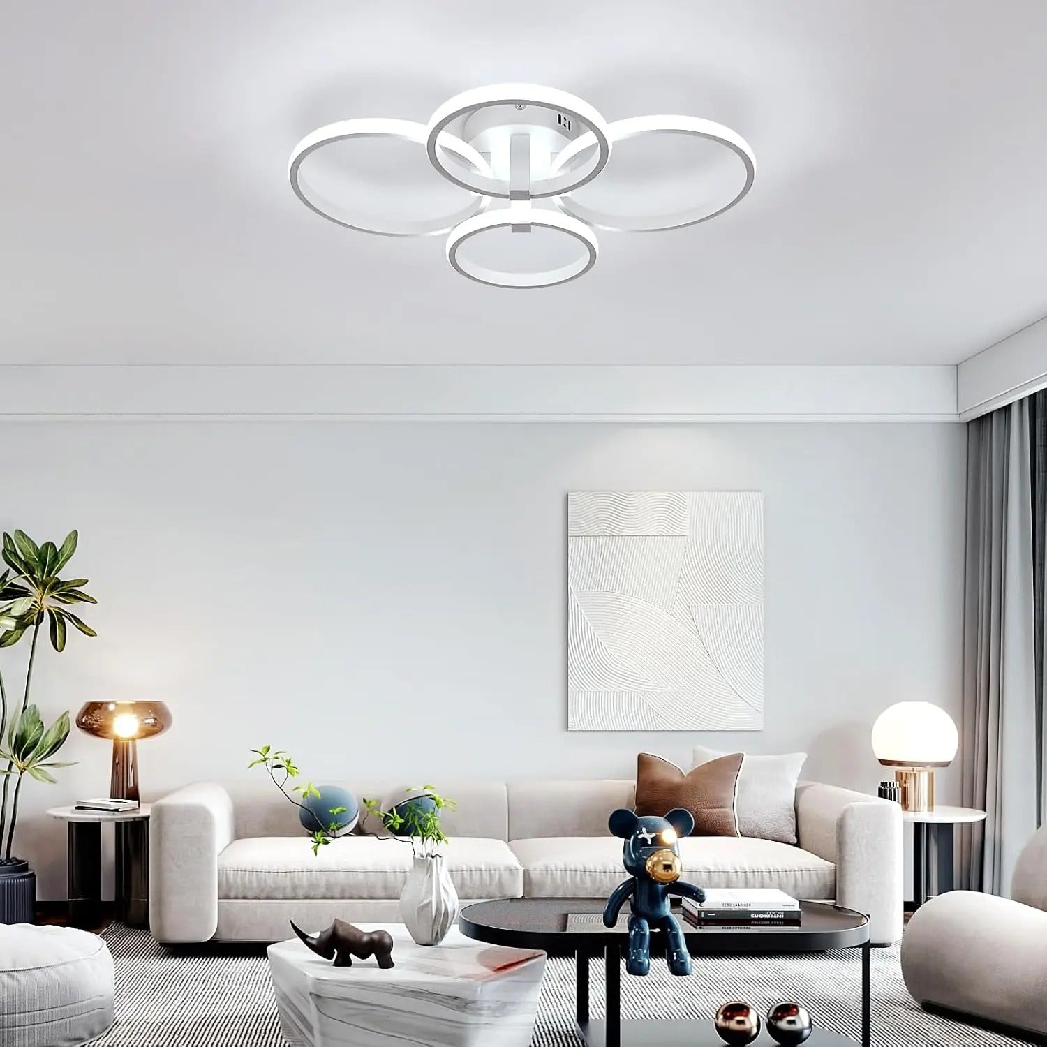 Moderne LED Plafondlamp 48W – Ronde Designlamp met Vier Ringen – Acryl en Metaal – 6500K Koelwit – 5400 Lumen