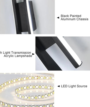 LED Wandlamp Zwart 42 cm – Dubbel Verticaal Design – Aluminium en Acryl Wandverlichting 16W 6500K voor Woonkamer, Hal & Trap