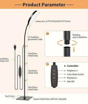 LED Vloerlamp met Flexibele Zwanenhals – Dimbare Staande Leeslamp met 3 Lichtkleuren – Verstelbare LED Lamp voor Woonkamer, Slaapkamer en Kantoor