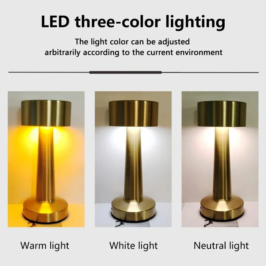 Oplaadbare LED Tafellamp met Touch Bediening – Retro Design – Dimbaar met 3 Lichtkleuren en Type-C Opladen