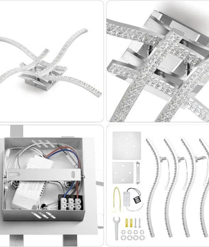 Moderne LED Plafondlamp – 32W 4-Lichts Golvend Design – Chroom Aluminium met Acryl – 5500K Koel Wit voor Woonkamer, Keuken en Hal
