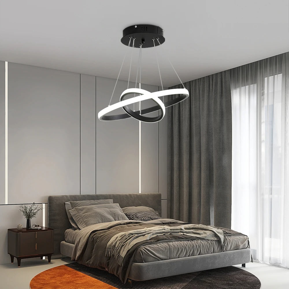 Moderne LED Hanglamp met 2 Ringen – Zwarte Plafondlamp 32W met Helder Wit Licht (6500K)
