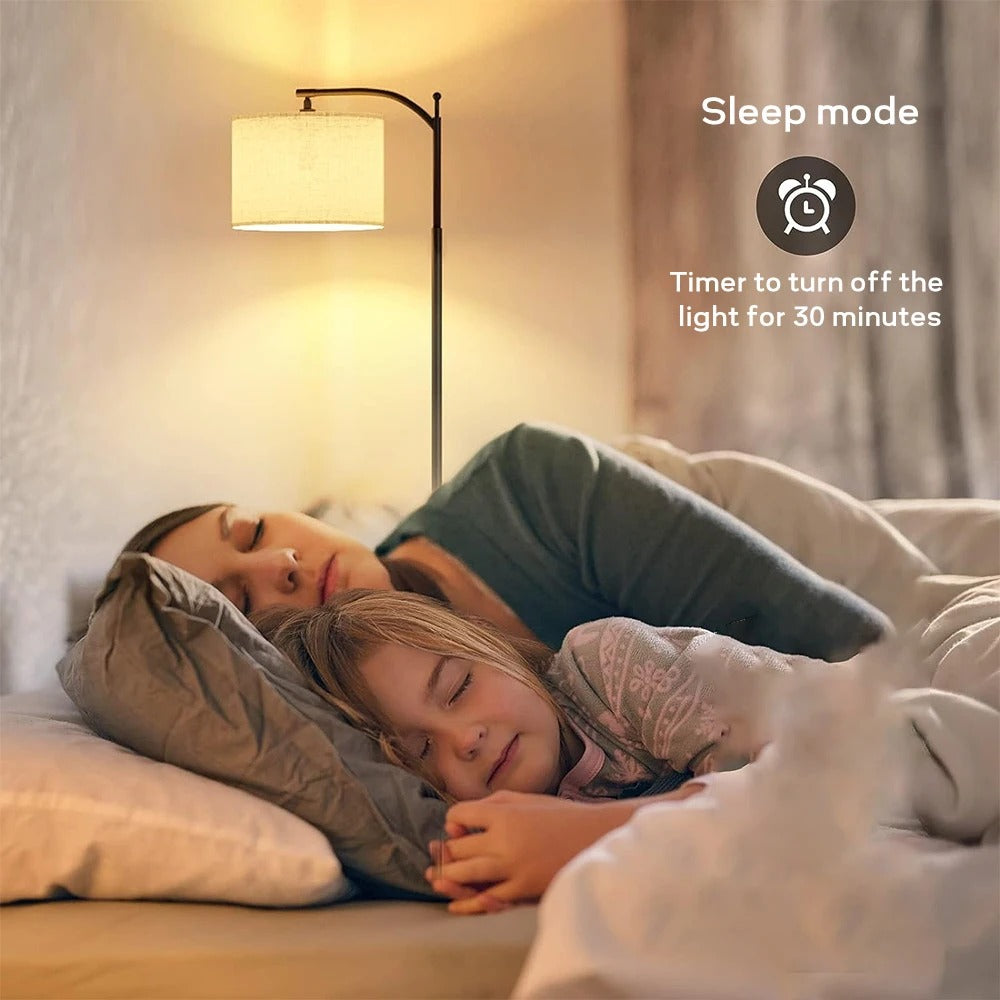 Moderne LED Vloerlamp met Verstelbare Linnen Kap – Staande Lamp met 3 Kleurtemperaturen en Voetschakelaar voor Woonkamer en Slaapkamer