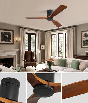 Moderne Plafondventilator met Houten Bladen – 52 Inch Ventilator met Dimbare LED, Stille DC-Motor, 6 Snelheden en Afstandsbediening voor Woonkamer en Veranda