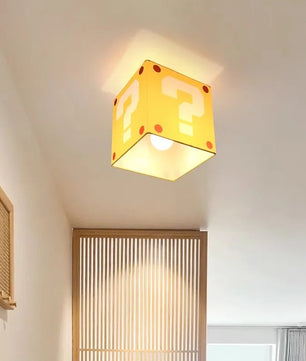 Gele Vraagteken Plafondlamp – Creatieve Kinderkamerlamp van Stof en Smeedijzer – E27 – 3 Lichtkleuren, Optioneel met Afstandsbediening
