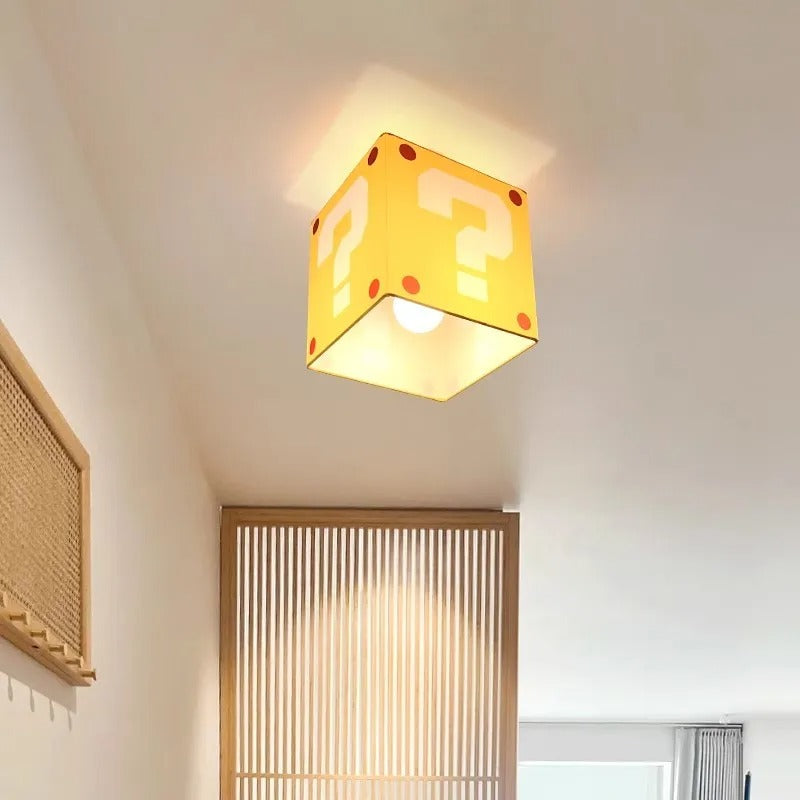 Gele Vraagteken Plafondlamp – Creatieve Kinderkamerlamp van Stof en Smeedijzer – E27 – 3 Lichtkleuren, Optioneel met Afstandsbediening