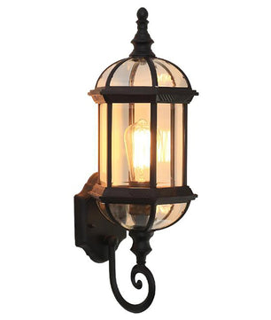 Antieke Retro Wandlamp – Vintage Buitenlamp van Metaal en Glas – Zwart – E27 – Voor Tuin, Veranda en Entree