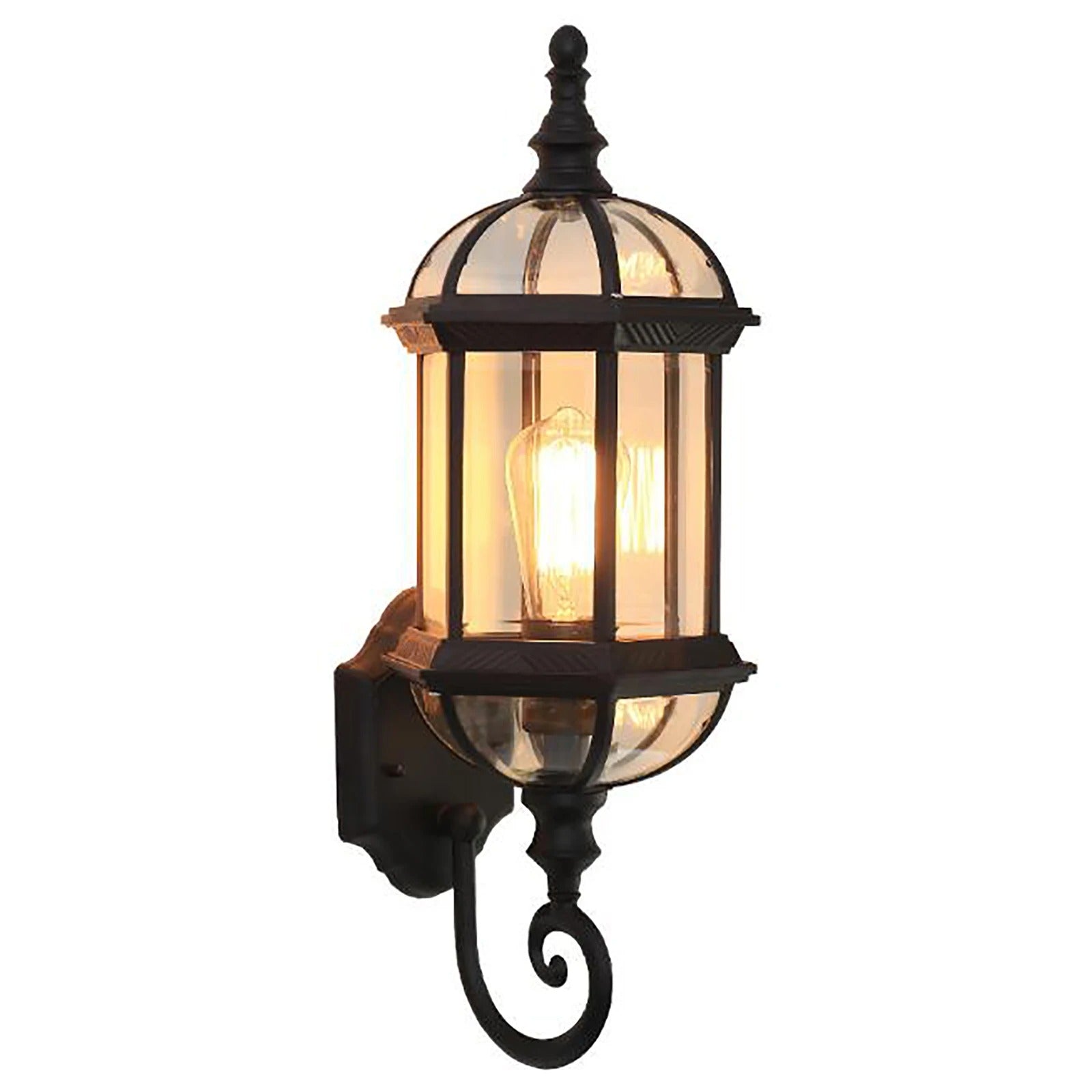 Antieke Retro Wandlamp – Vintage Buitenlamp van Metaal en Glas – Zwart – E27 – Voor Tuin, Veranda en Entree