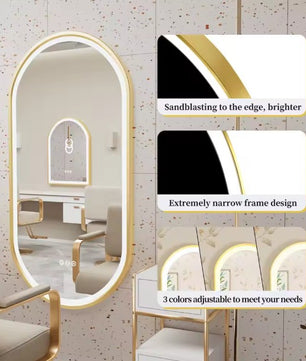 Ovale LED Badkamerspiegel met Gouden Frame – Dimbaar, Anticondens & Touchbediening – Luxe Spiegel met 3 Lichtkleuren en Geheugenfunctie