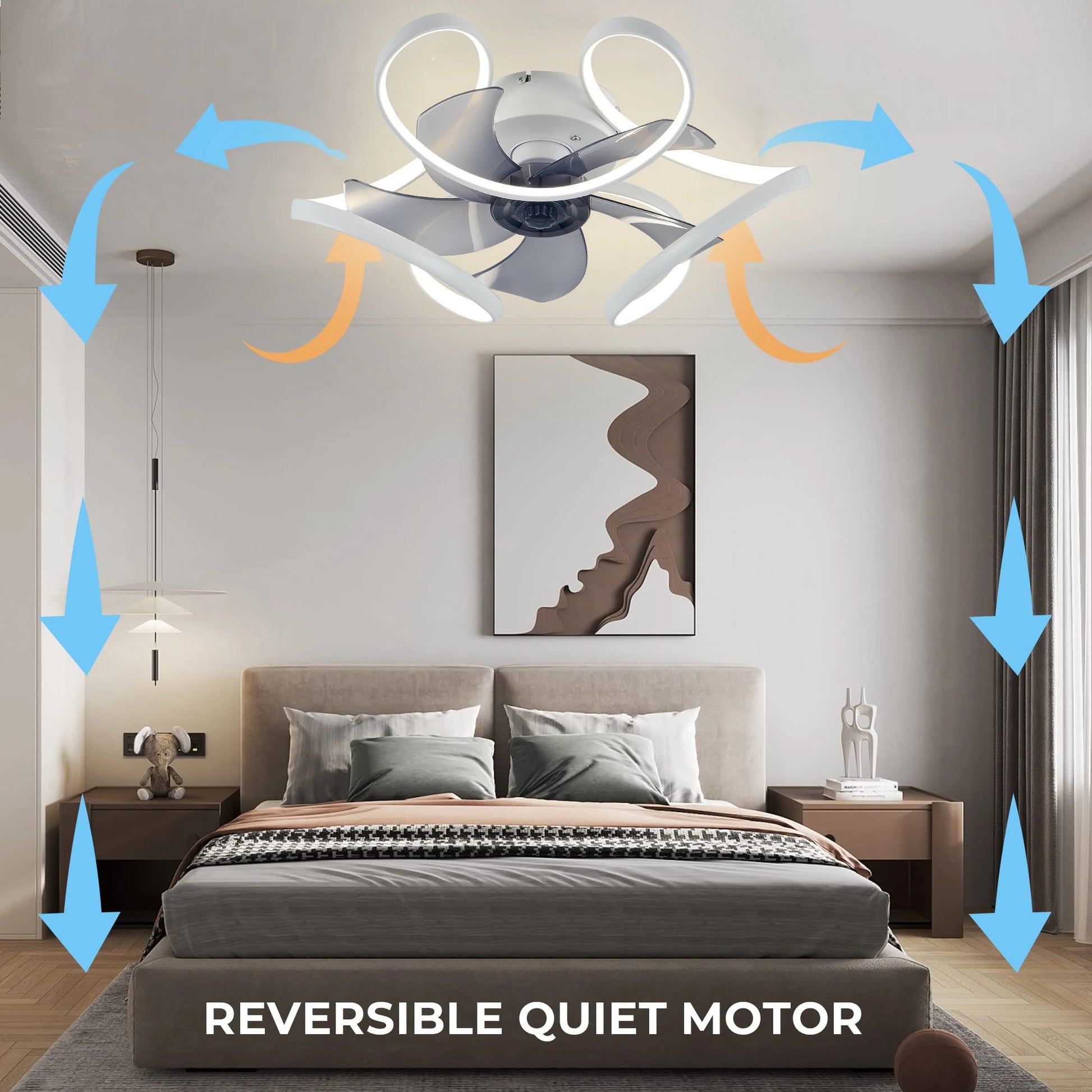 Nordic Smart Plafondventilator met LED – Scandinavisch Geometrisch Design met APP en Afstandsbediening, 6 Snelheden en Stille DC-Motor voor Woonkamer en Slaapkamer