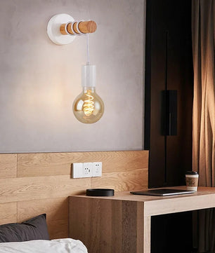 Retro Houten Wandlamp – Vintage Design met E27 Fitting – Sfeervolle Wandverlichting voor Woonkamer en Slaapkamer