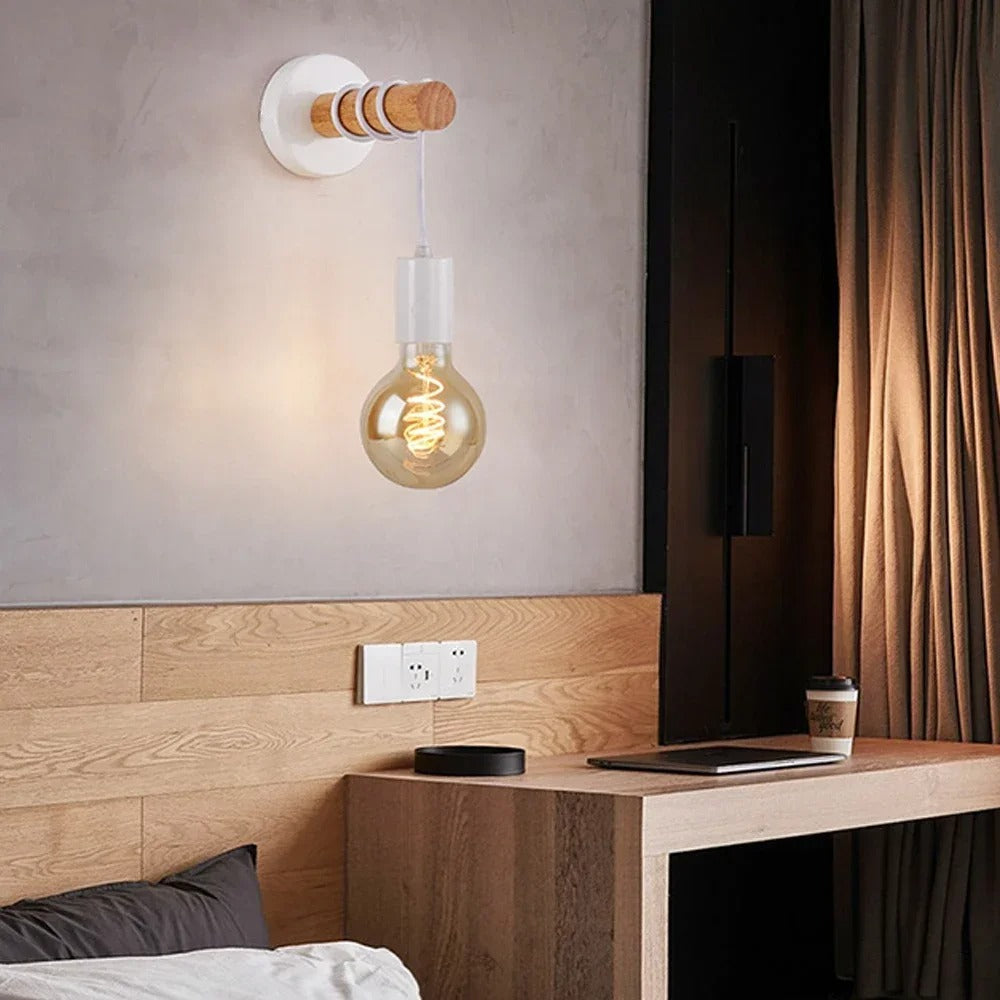 Retro Houten Wandlamp – Vintage Design met E27 Fitting – Sfeervolle Wandverlichting voor Woonkamer en Slaapkamer