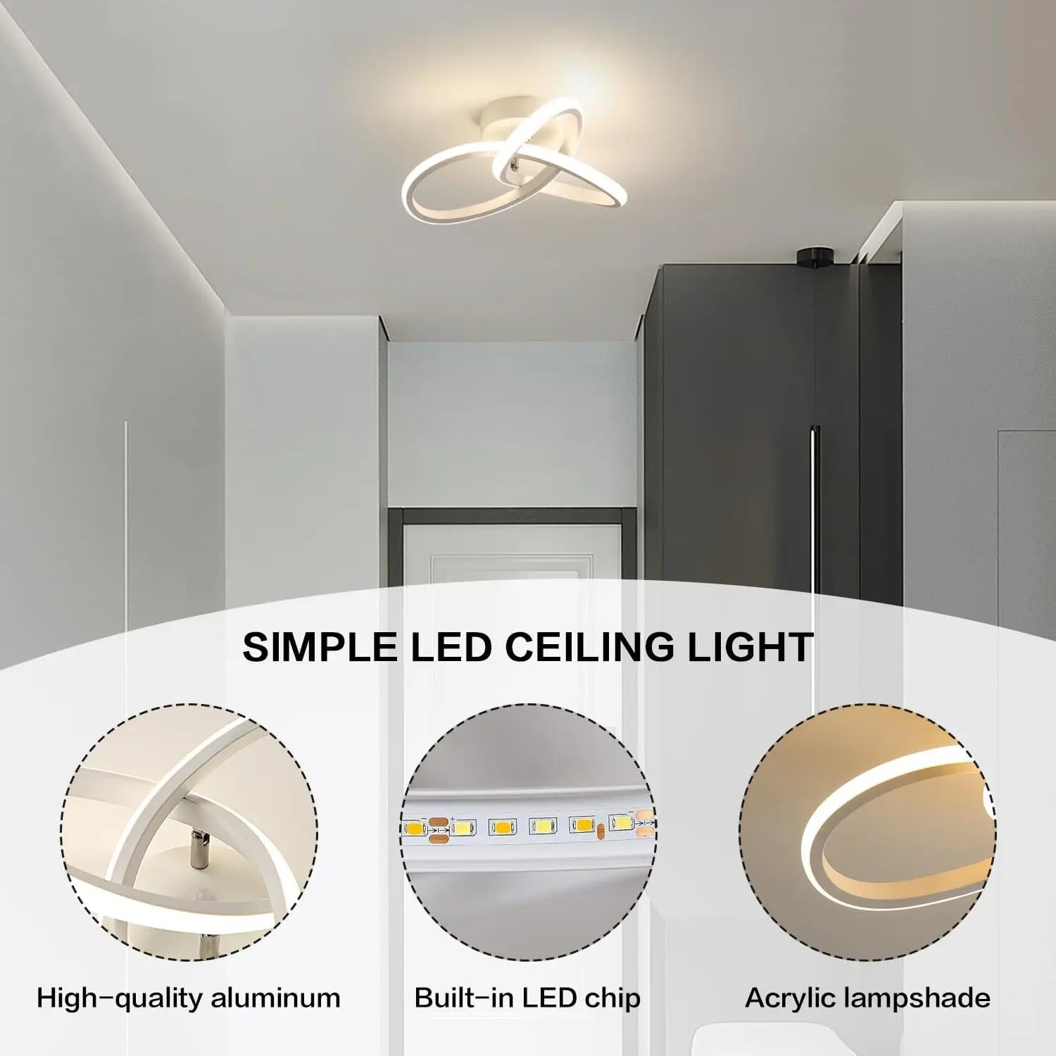 Moderne LED Plafondlamp – 20W Wit met 3 Lichtstanden – Compact Bloemdesign Ø25 cm voor Gang, Keuken en Slaapkamer