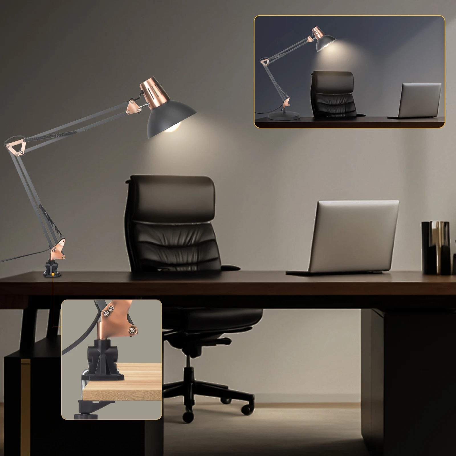 Verstelbare Bureaulamp met Scharnierarm – Industriële Metalen Klemlamp met E27 Fitting voor Werk en Lezen