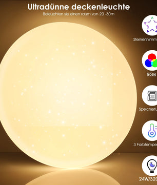 RGB LED Plafondlamp 40 cm – 36W Dimbaar met Sterrenhemel Effect en Afstandsbediening – Moderne RGB Plafondverlichting voor Woonkamer, Slaapkamer en Badkamer