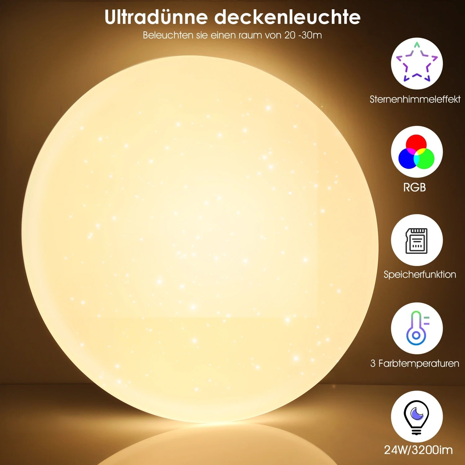 RGB LED Plafondlamp 40 cm – 36W Dimbaar met Sterrenhemel Effect en Afstandsbediening – Moderne RGB Plafondverlichting voor Woonkamer, Slaapkamer en Badkamer