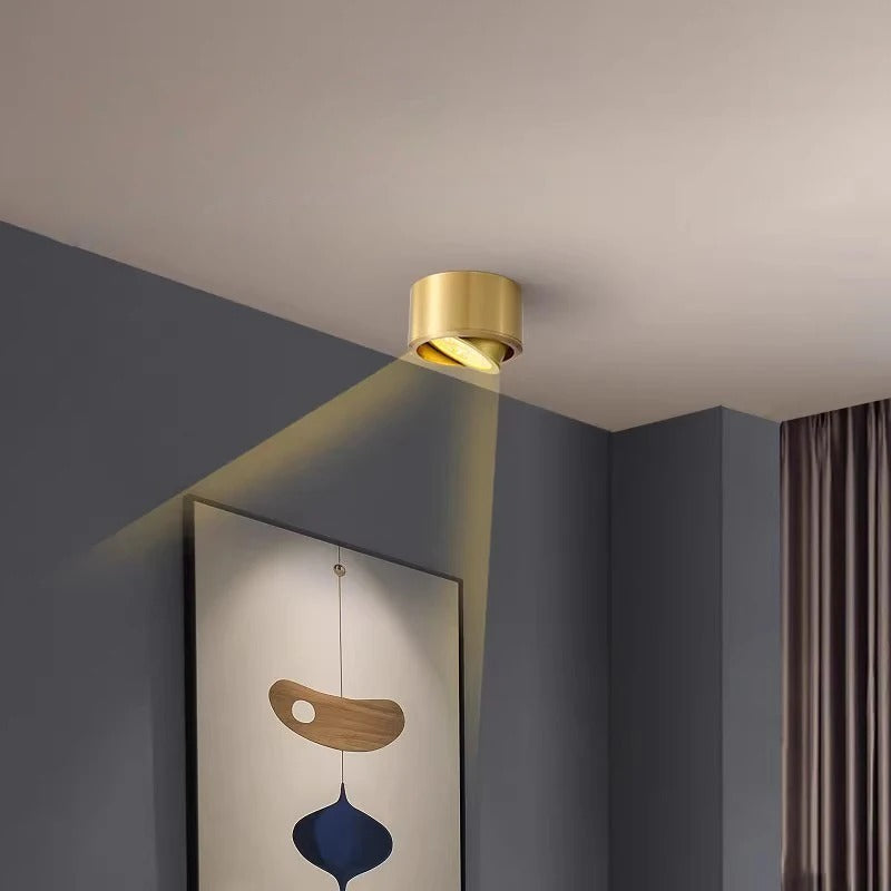 Koperen LED Plafondlamp – Verstelbare Opbouwspot van Massief Koper – Moderne LED Spotverlichting voor Gang, Woonkamer en Badkamer