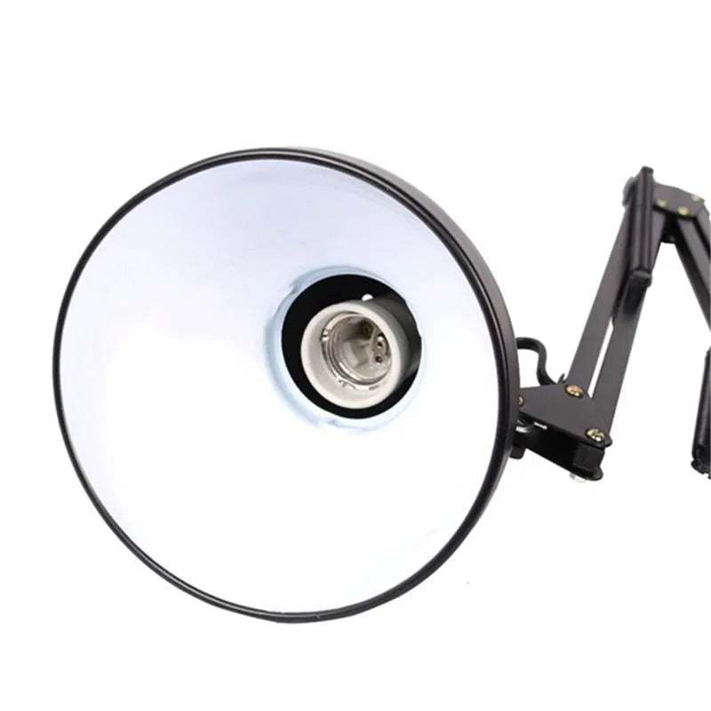 Flexibele Bureaulamp met Zwenkarm en Tafelklem – Zwarte Metalen Werklamp met E27/E26 Fitting voor Kantoor en Studio