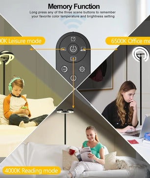 Moderne LED Vloerlamp met 2 Draaibare Ringen – 1,9 m Staande Lamp met Traploos Dimmen en Afstandsbediening – Sfeerverlichting en Leeslamp voor Woonkamer en Slaapkamer