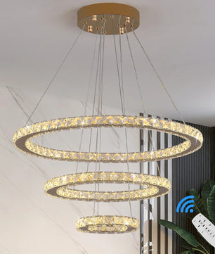 Luxe Kristallen LED Hanglamp – Moderne Kroonluchter van Kristal en RVS met Afstandsbediening – Instelbare Lichtkleur voor Woonkamer en Eetkamer