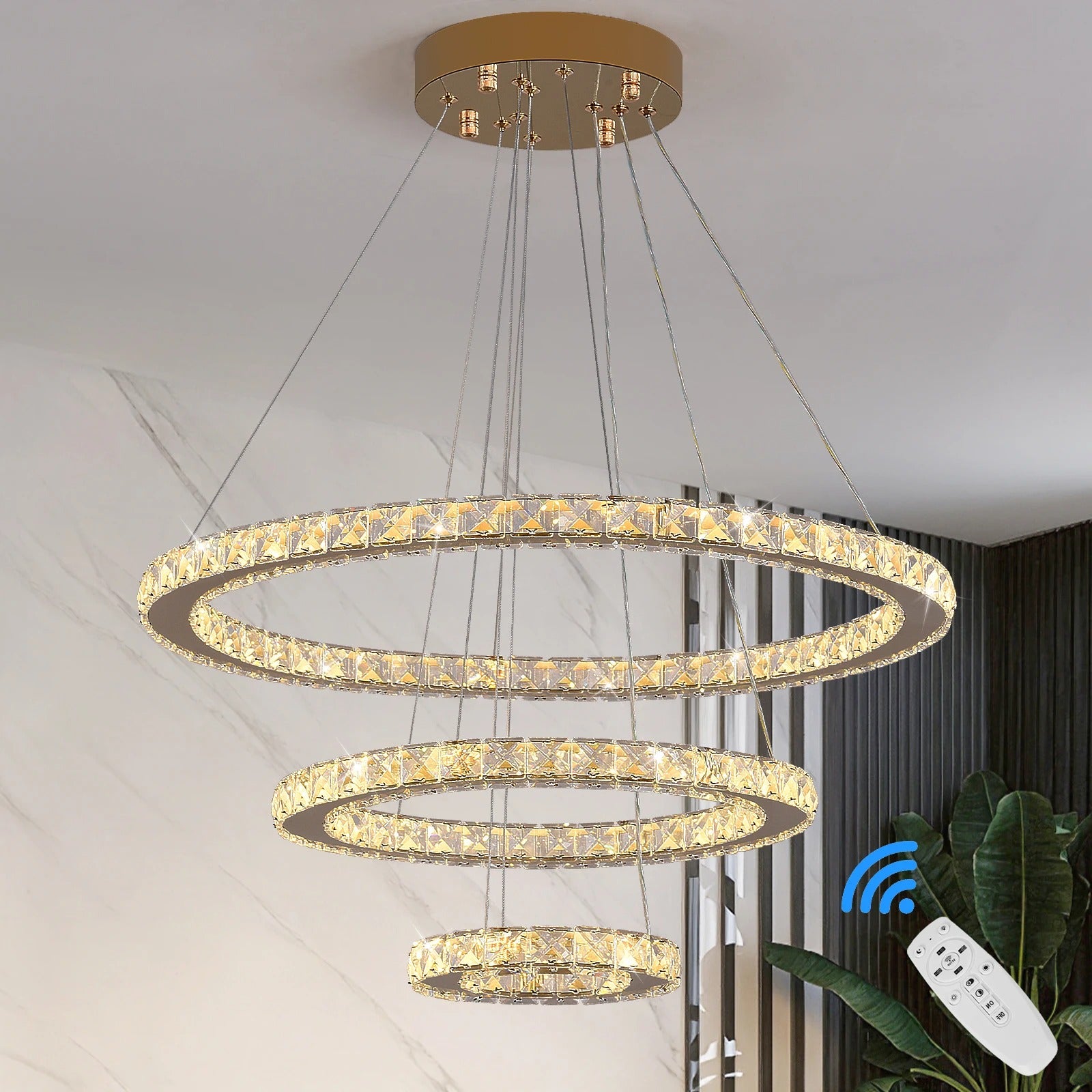 Luxe Kristallen LED Hanglamp – Moderne Kroonluchter van Kristal en RVS met Afstandsbediening – Instelbare Lichtkleur voor Woonkamer en Eetkamer
