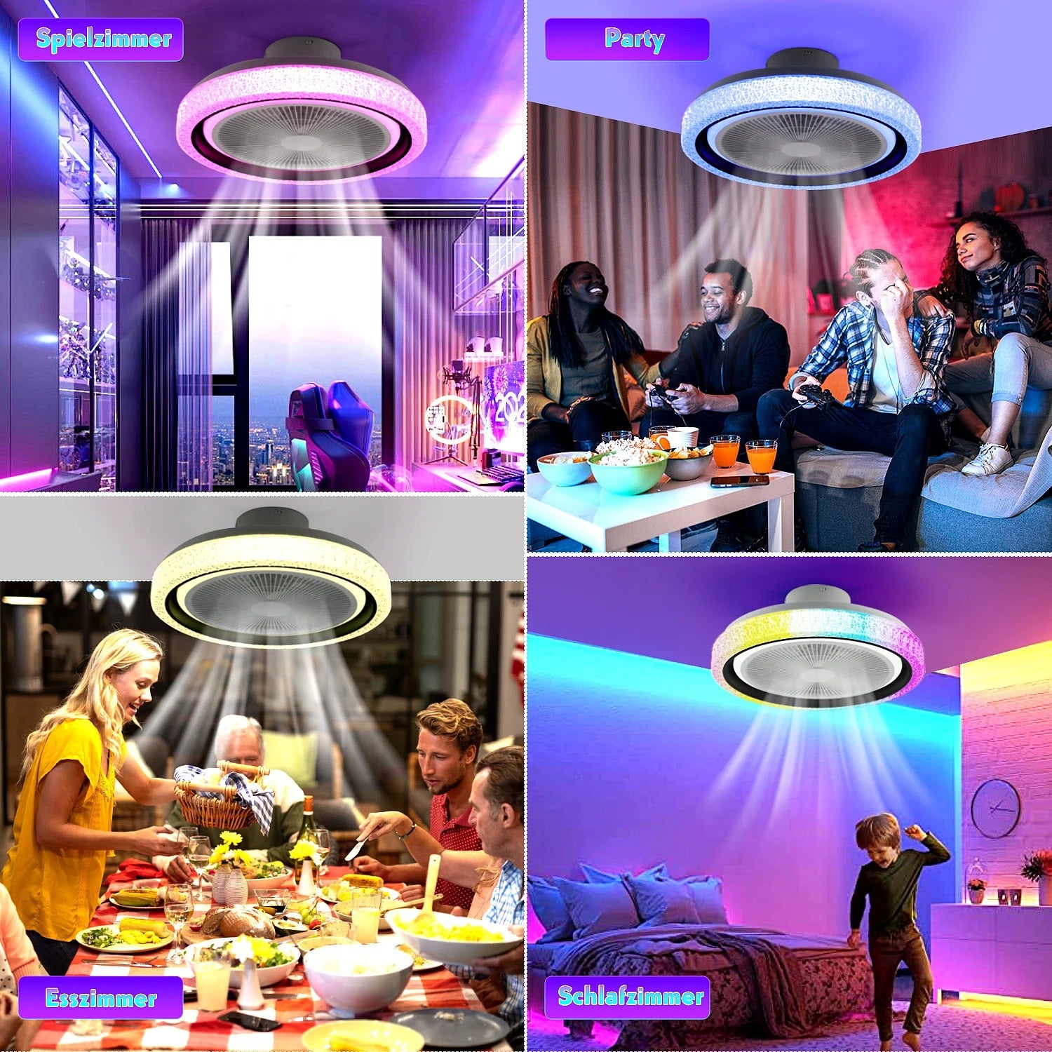 50W Bluetooth LED Plafondventilator met RGB Verlichting en Muziekfunctie – Dimbare Ventilatorlamp met Speaker, App en Afstandsbediening voor Woonkamer en Slaapkamer
