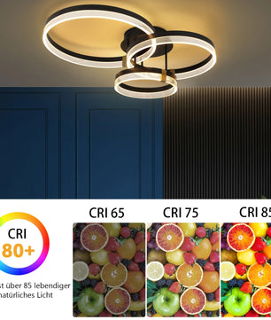 Moderne LED Plafondlamp – 3-Ring Design – 42W Dimbaar 3000K–6500K met Afstandsbediening – Zwarte Design Plafondverlichting voor Woonkamer en Slaapkamer