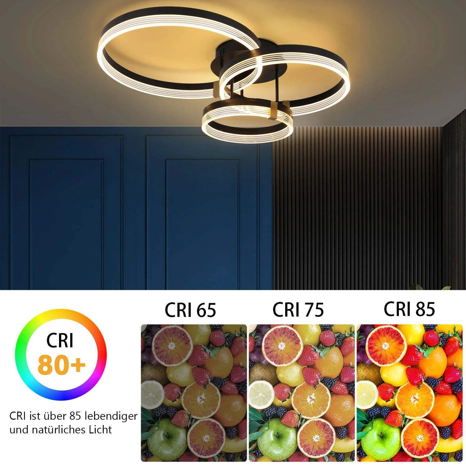 Moderne LED Plafondlamp – 3-Ring Design – 42W Dimbaar 3000K–6500K met Afstandsbediening – Zwarte Design Plafondverlichting voor Woonkamer en Slaapkamer
